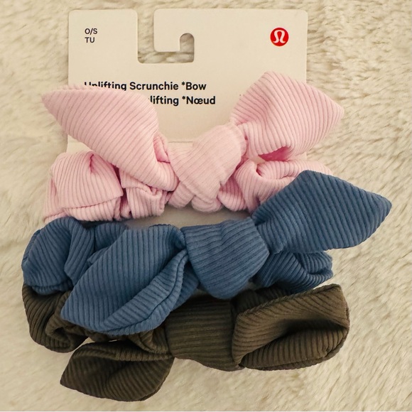 Lululemon Uplifting Bow Scrunchies NWT 3 pk, pink blue brown main image 9